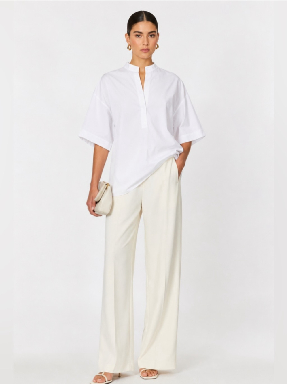 Katharina HOVMAN White Short-Sleeve Mandarin Collar Blouse
